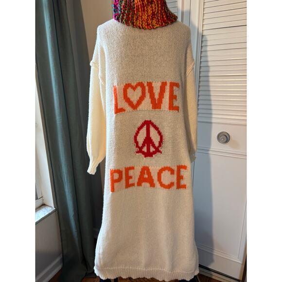 L🧡VE ☮️ PEACE Oversized White Knit Duster, Full Length Soft Warm Sweater +Scarf - Picture 11 of 11